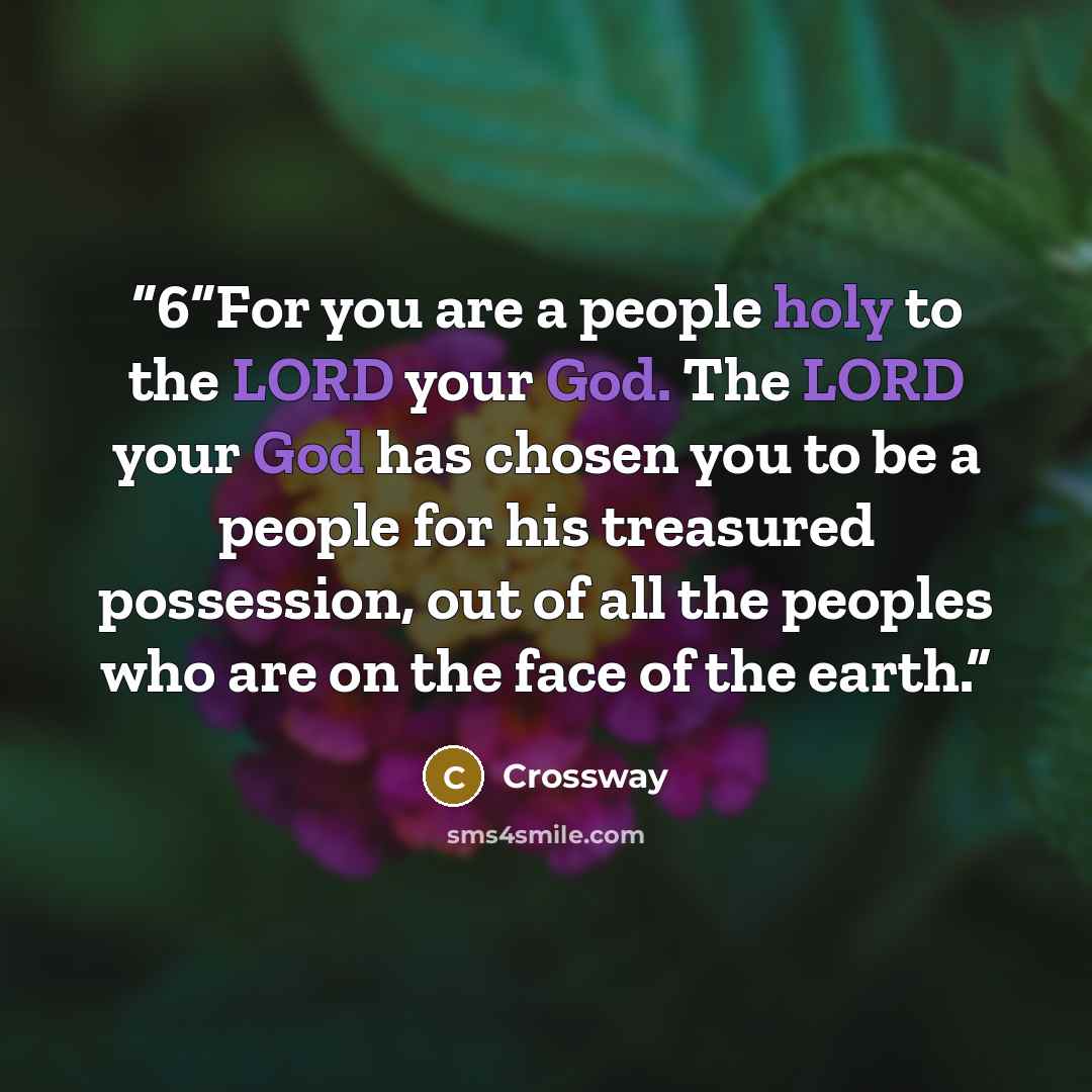 “6“For you are a people holy to the LORD your God. The LORD your God has chosen you to be a people for his treasured possession, out of all the peoples who are on the face of the earth.” quote by Crossway