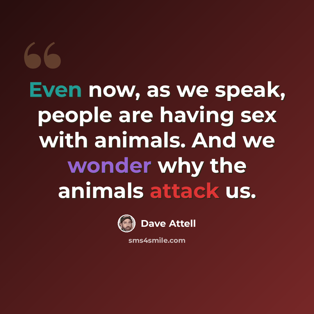 “Even now, as we speak, people are having sex with animals. And we wonder why the animals attack us.” quote by Dave Attell