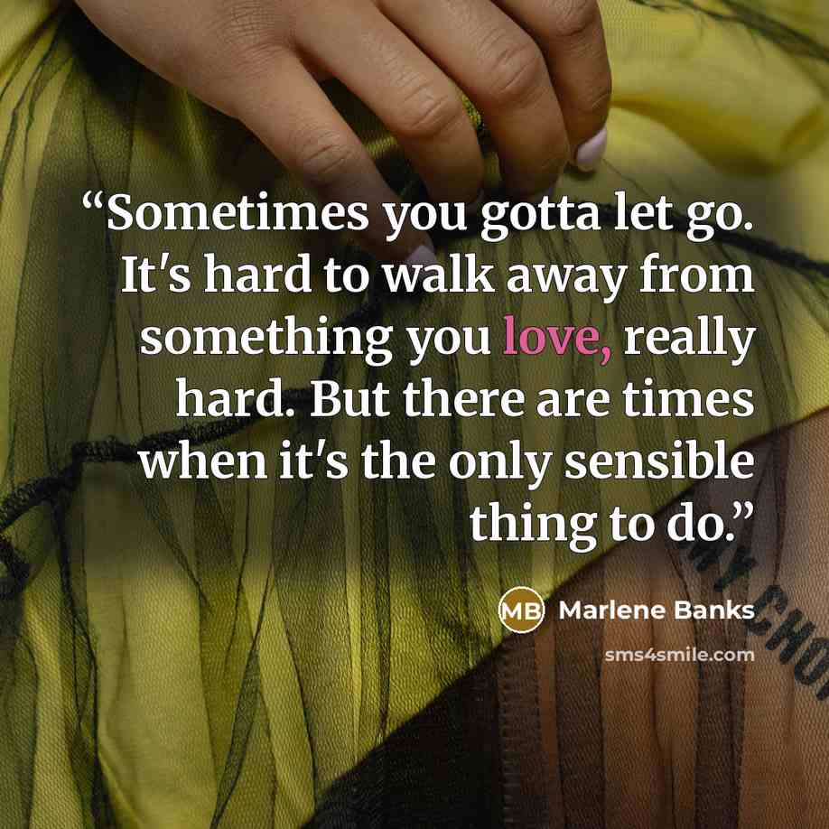 “Sometimes you gotta let go. It's hard to walk away from something you love, really hard. But there are times when it's the only sensible thing to do.” quote by Marlene Banks