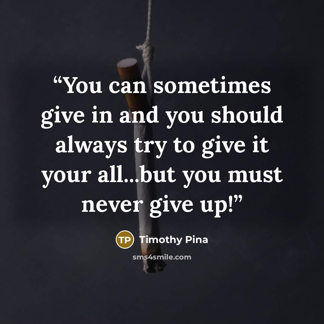 “You can sometimes give in and you should always try to give it your all...but you must never give up!” quote by Timothy Pina