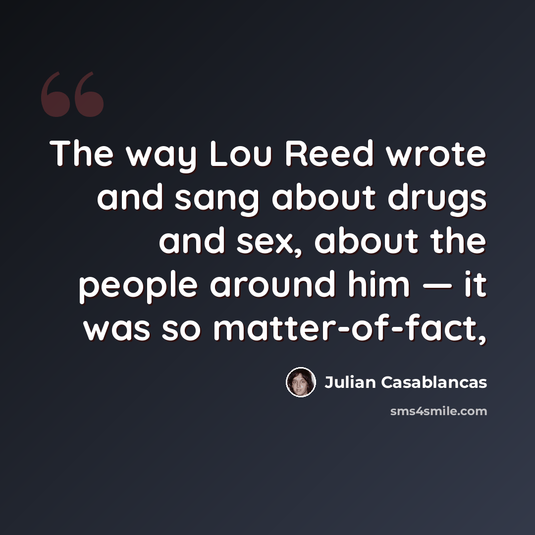 “The way Lou Reed wrote and sang about drugs and sex, about the people around him — it was so matter-of-fact,” quote by Julian Casablancas