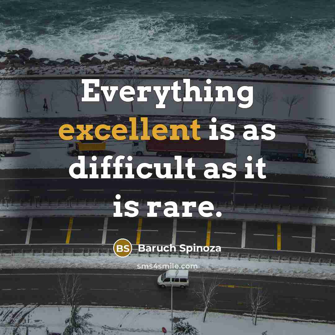 “Everything excellent is as difficult as it is rare.” quote by Baruch Spinoza