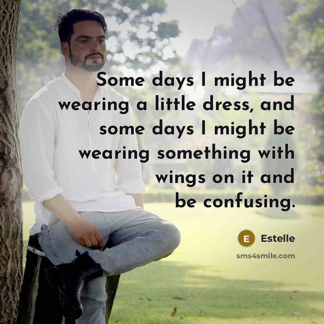 “Some days I might be wearing a little dress, and some days I might be wearing something with wings on it and be confusing.” quote by Estelle