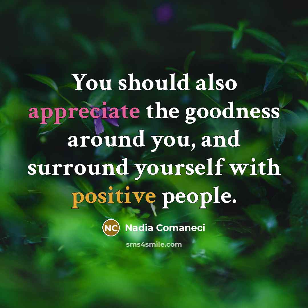 “You should also appreciate the goodness around you, and surround yourself with positive people.” quote by Nadia Comaneci