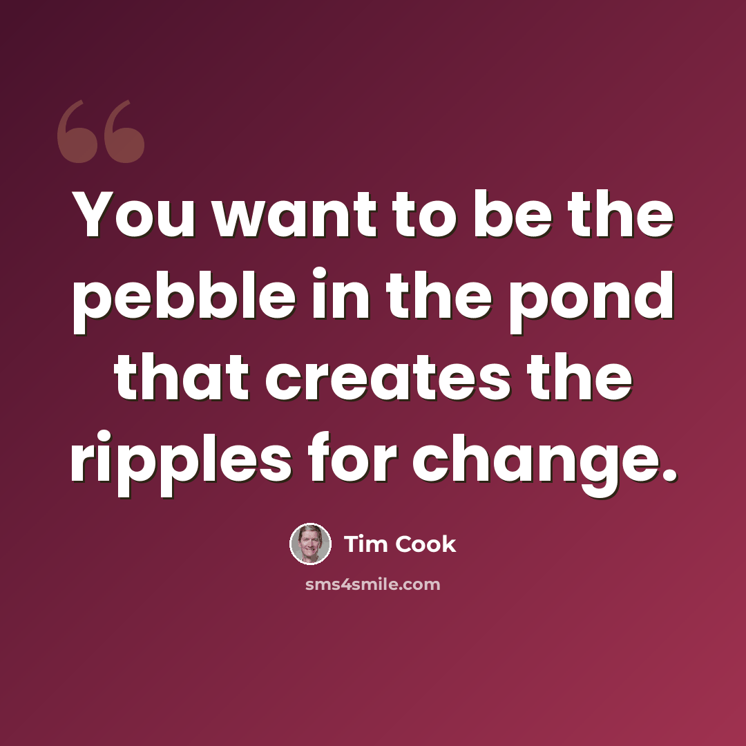 “You want to be the pebble in the pond that creates the ripples for change.” quote by Tim Cook