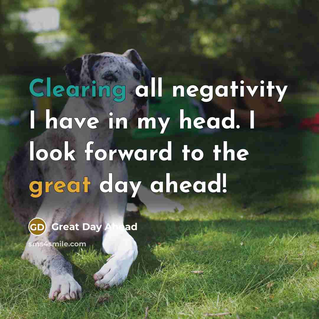 “Clearing all negativity I have in my head. I look forward to the great day ahead!” quote by Great Day Ahead