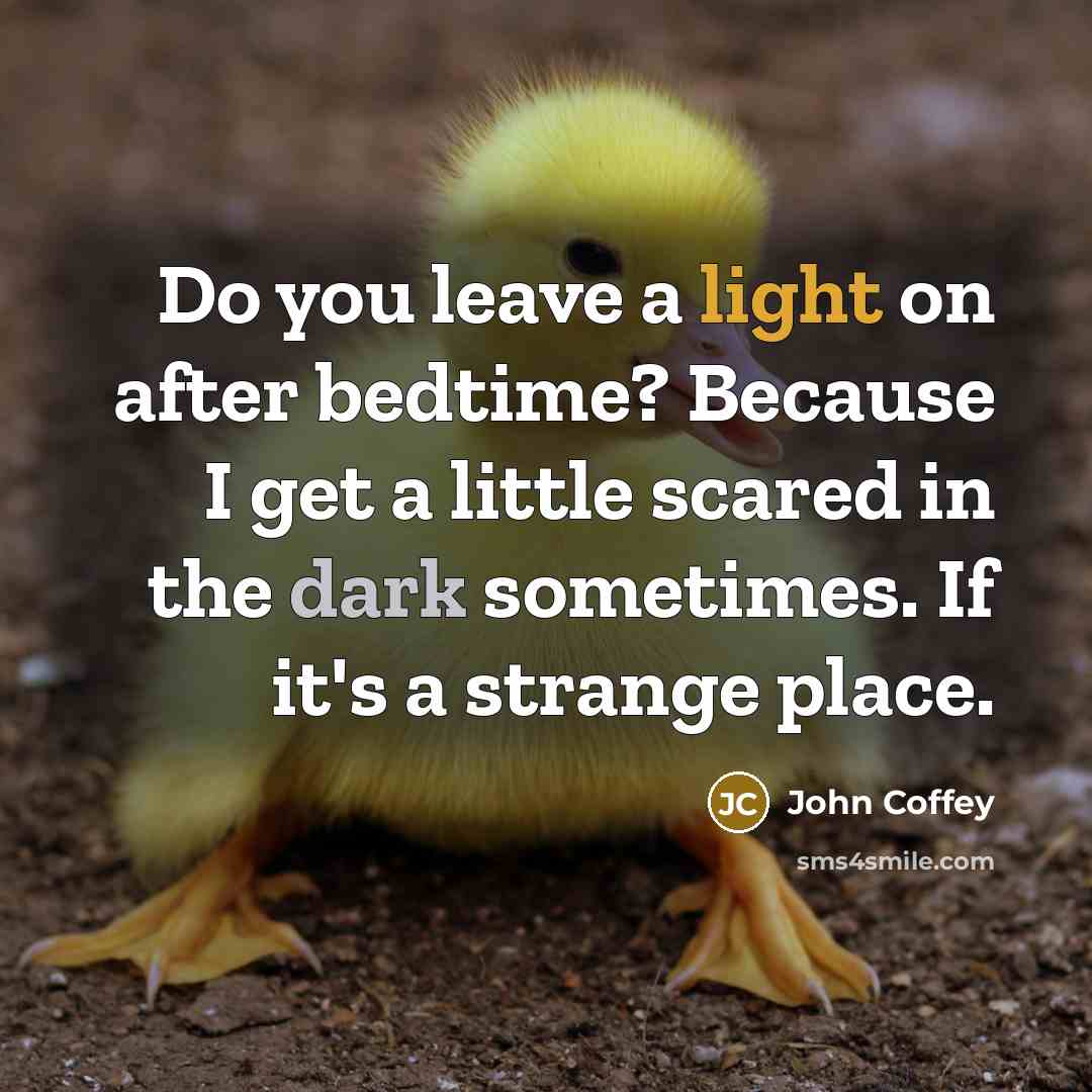 “Do you leave a light on after bedtime? Because I get a little scared in the dark sometimes. If it's a strange place.” quote by John Coffey