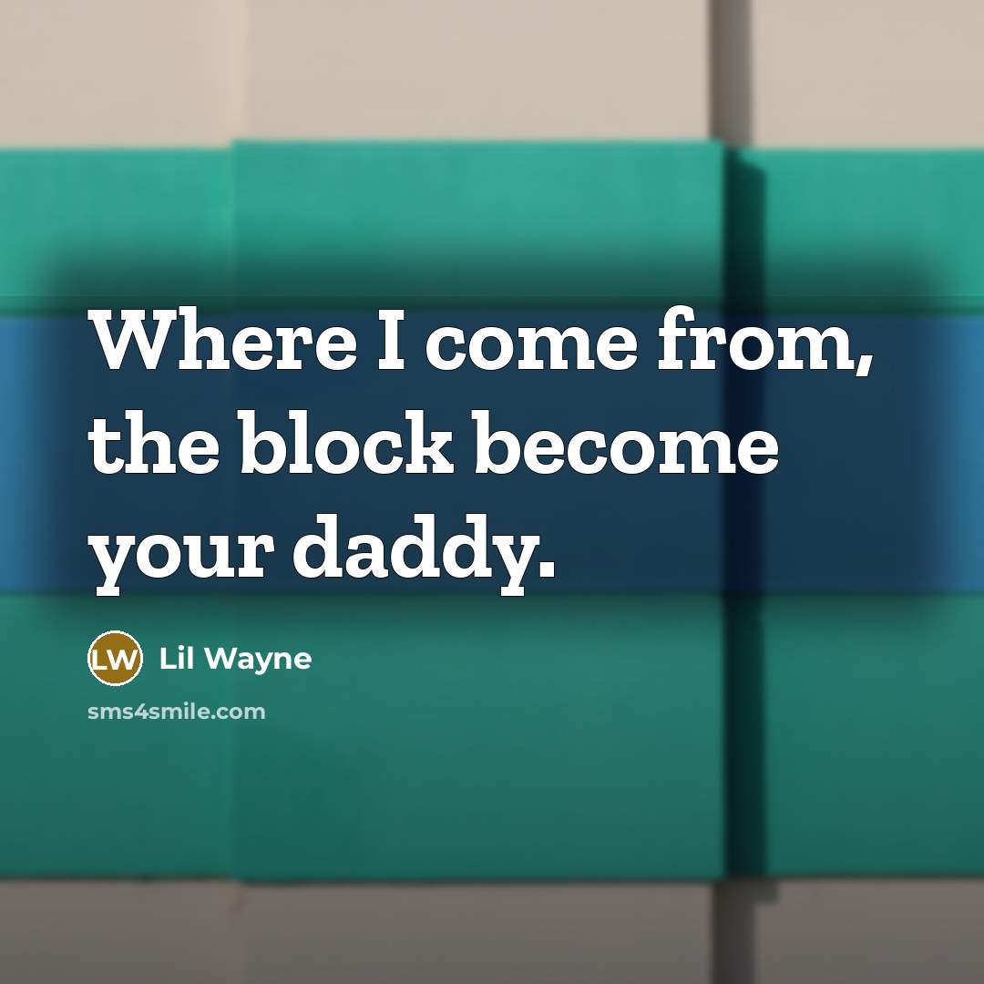 “Where I come from, the block become your daddy.” quote by Lil Wayne