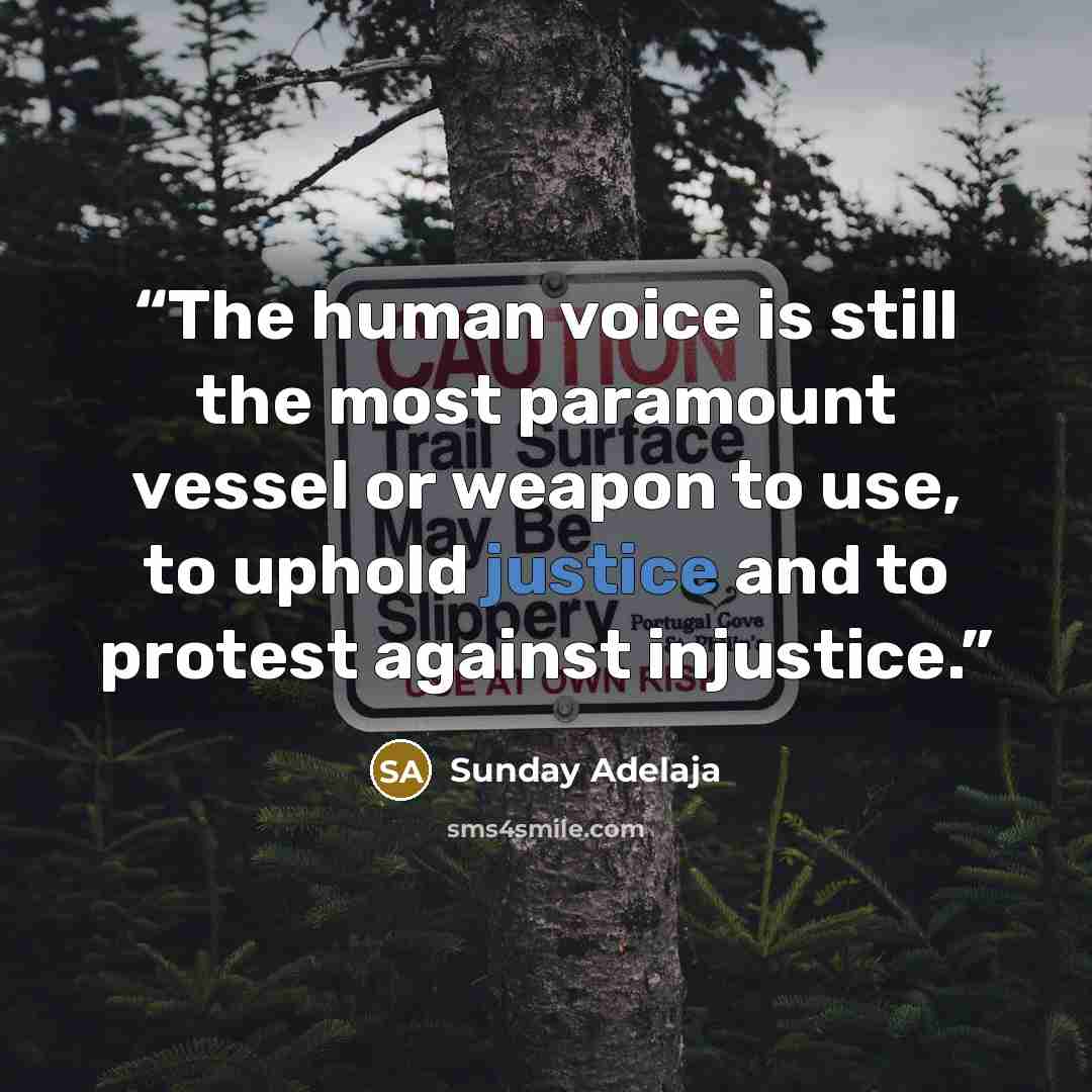 “The human voice is still the most paramount vessel or weapon to use, to uphold justice and to protest against injustice.” quote by Sunday Adelaja