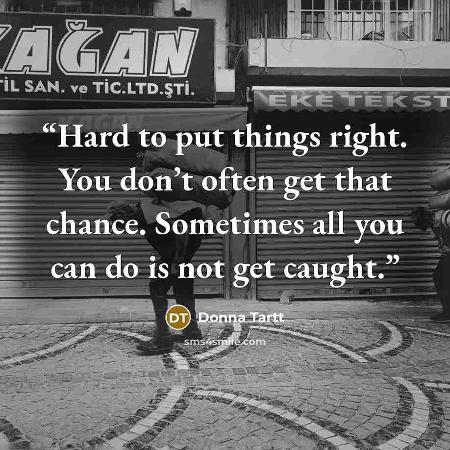 “Hard to put things right. You don’t often get that chance. Sometimes all you can do is not get caught.” quote by Donna Tartt