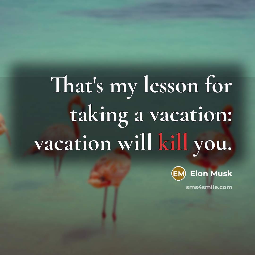 “That's my lesson for taking a vacation: vacation will kill you.” quote by Elon Musk