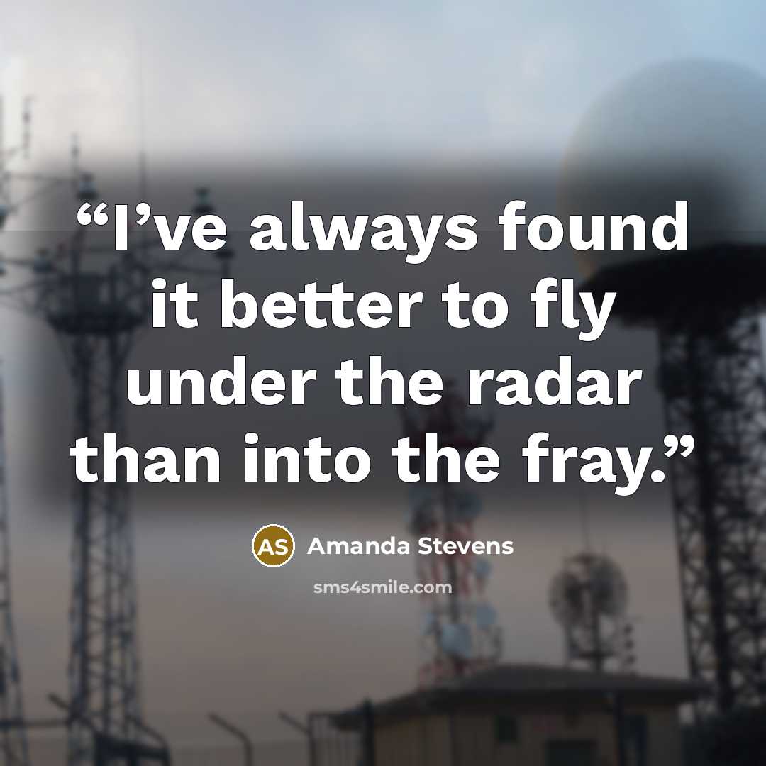 “I’ve always found it better to fly under the radar than into the fray.” quote by Amanda Stevens