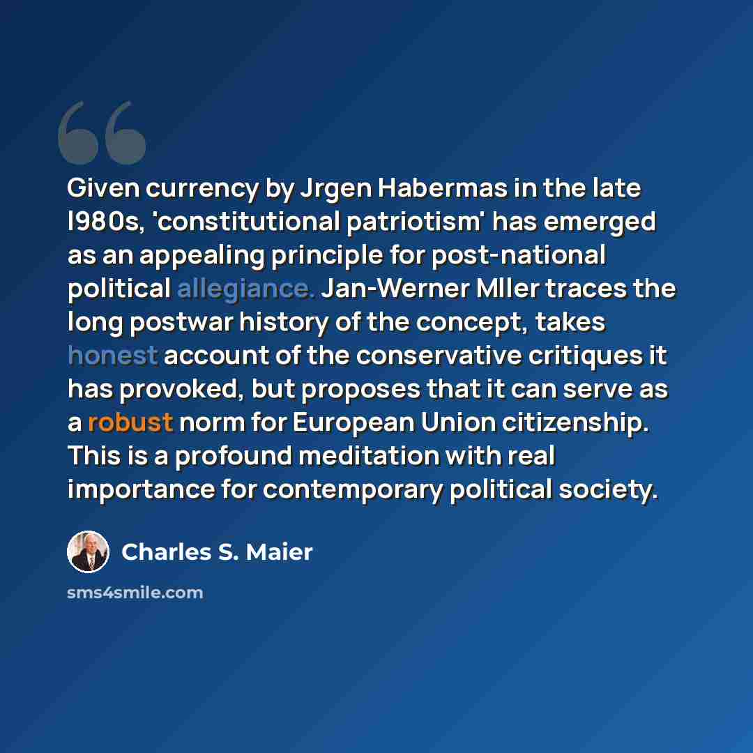 “Given currency by Jrgen Habermas in the late l980s, 'constitutional patriotism' has emerged as an appealing principle for post-national political allegiance. Jan-Werner Mller traces the long postwar history of the concept, takes honest account of the conservative critiques it has provoked, but…” quote by Charles S. Maier