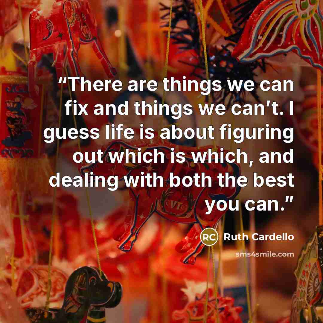“There are things we can fix and things we can’t. I guess life is about figuring out which is which, and dealing with both the best you can.” quote by Ruth Cardello