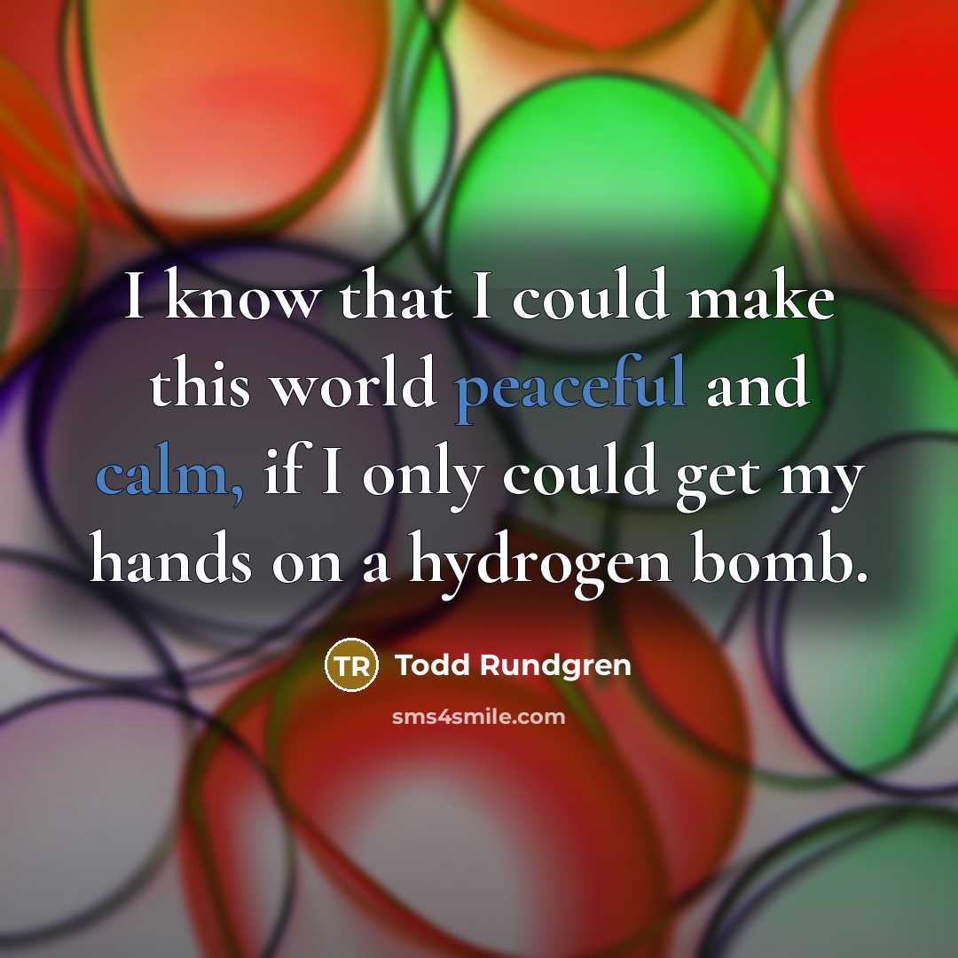 “I know that I could make this world peaceful and calm, if I only could get my hands on a hydrogen bomb.” quote by Todd Rundgren