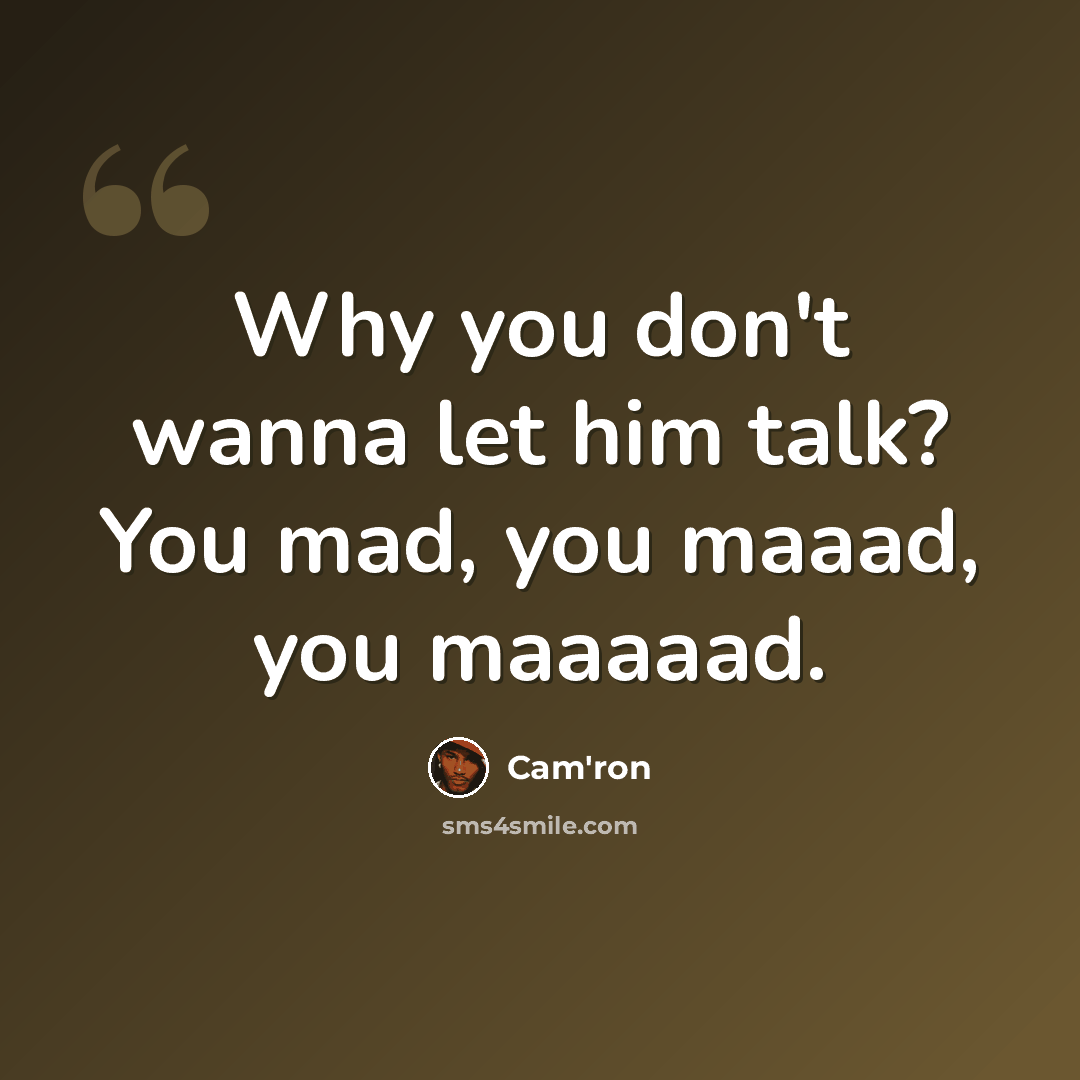 “Why you don't wanna let him talk? You mad, you maaad, you maaaaad.” quote by Cam'ron