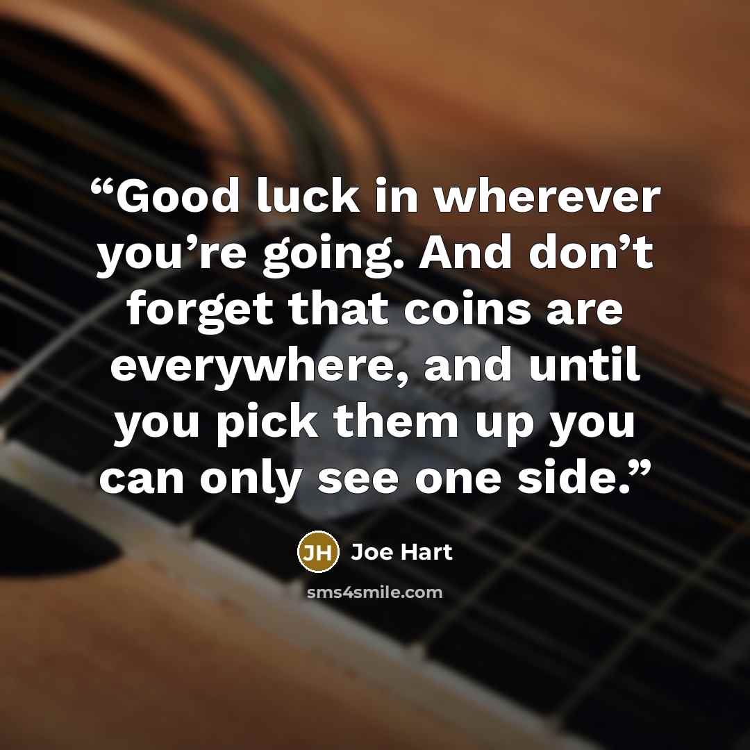 “Good luck in wherever you’re going. And don’t forget that coins are everywhere, and until you pick them up you can only see one side.” quote by Joe Hart