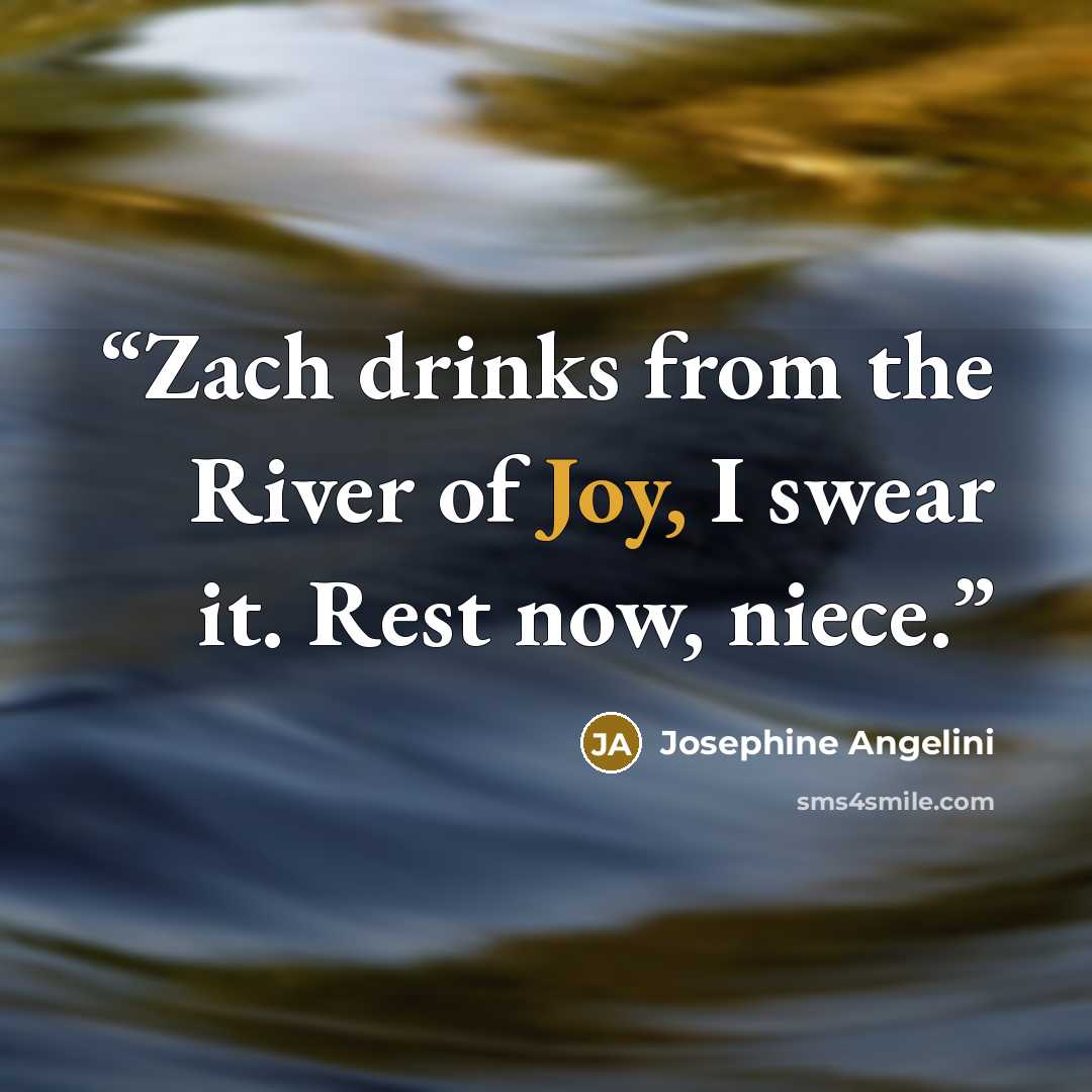 “Zach drinks from the River of Joy, I swear it. Rest now, niece.” quote by Josephine Angelini