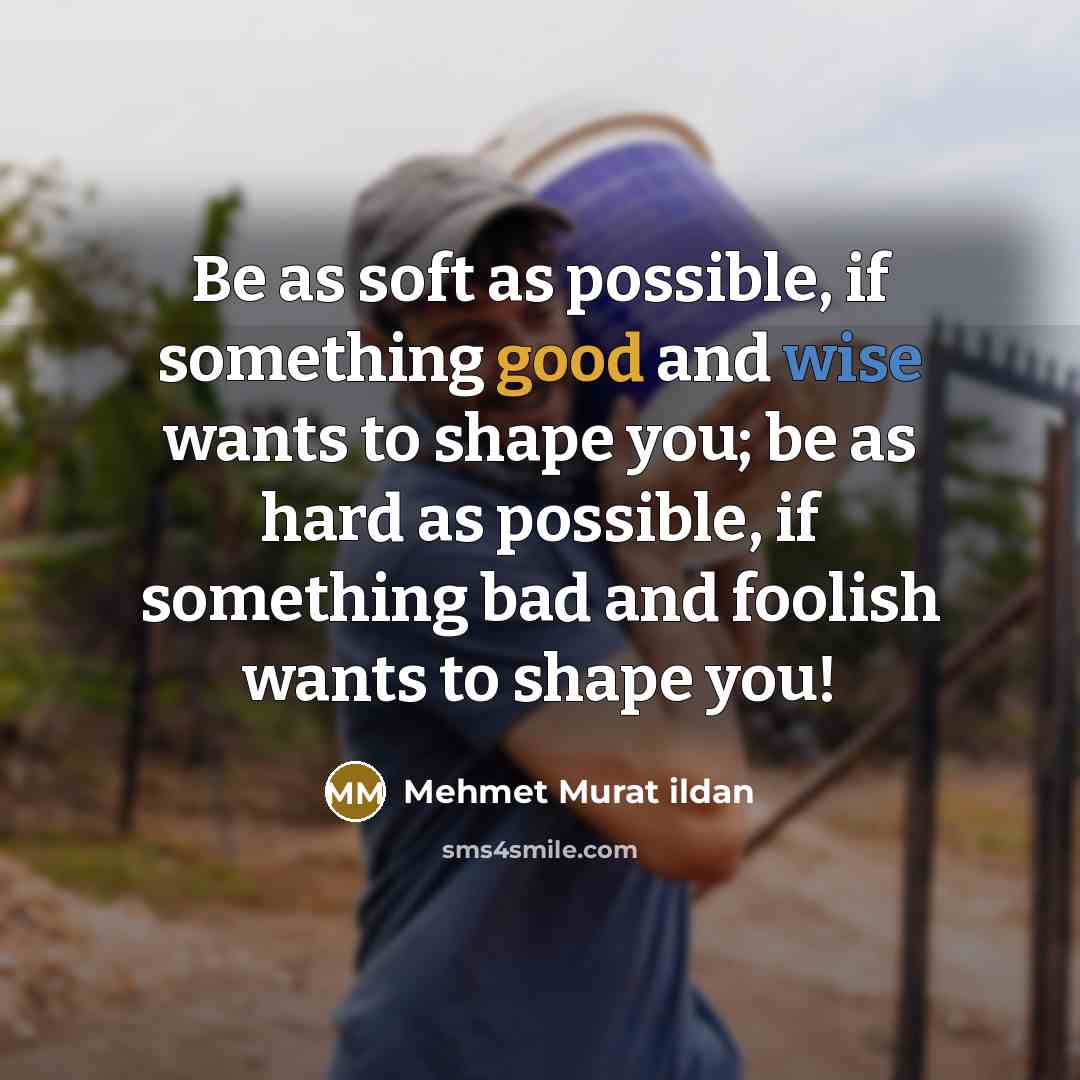 “Be as soft as possible, if something good and wise wants to shape you; be as hard as possible, if something bad and foolish wants to shape you!” quote by Mehmet Murat Ildan