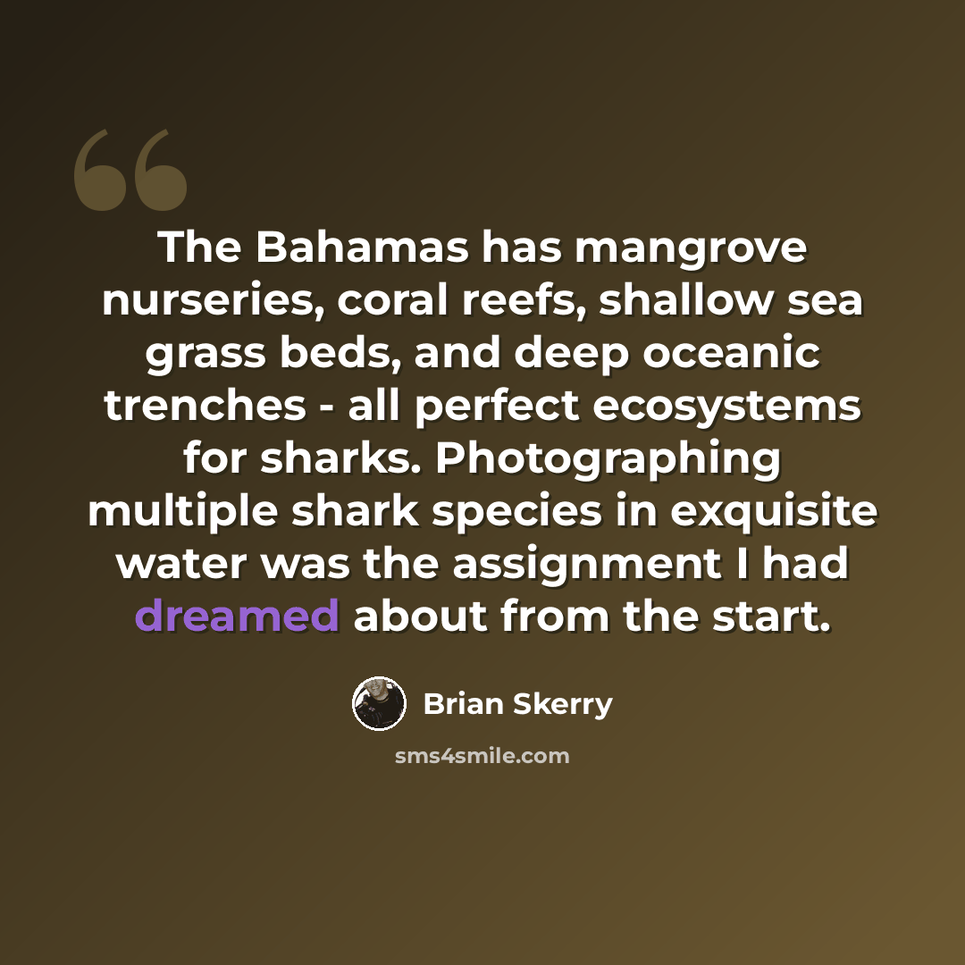 “The Bahamas has mangrove nurseries, coral reefs, shallow sea grass beds, and deep oceanic trenches - all perfect ecosystems for sharks. Photographing multiple shark species in exquisite water was the assignment I had dreamed about from the start.” quote by Brian Skerry