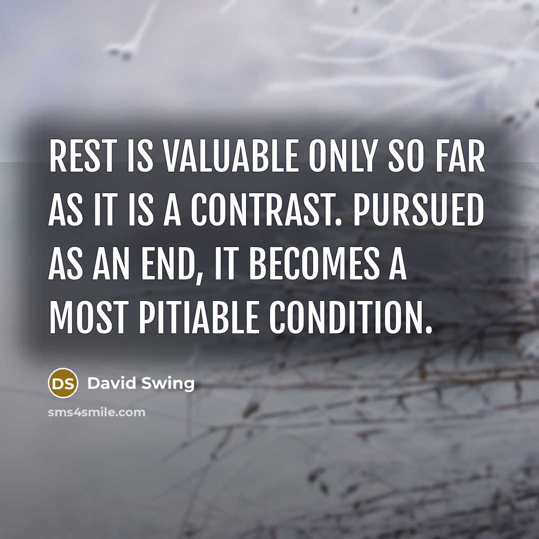 “Rest is valuable only so far as it is a contrast. Pursued as an end, it becomes a most pitiable condition.” quote by David Swing