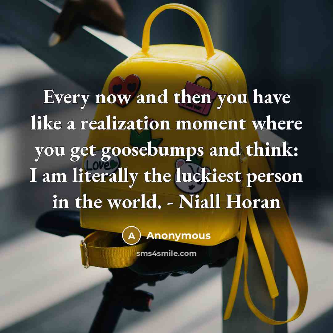“Every now and then you have like a realization moment where you get goosebumps and think: I am literally the luckiest person in the world. - Niall Horan” quote by Anonymous