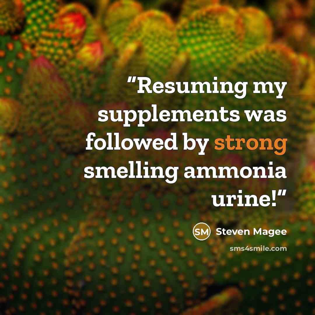 “Resuming my supplements was followed by strong smelling ammonia urine!” quote by Steven Magee
