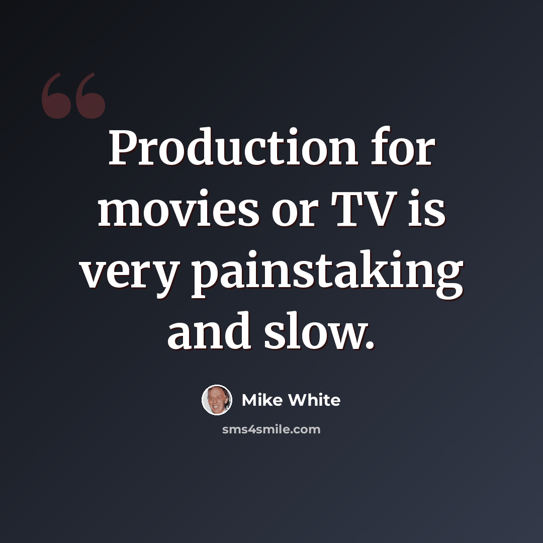 “Production for movies or TV is very painstaking and slow.” quote by Mike White