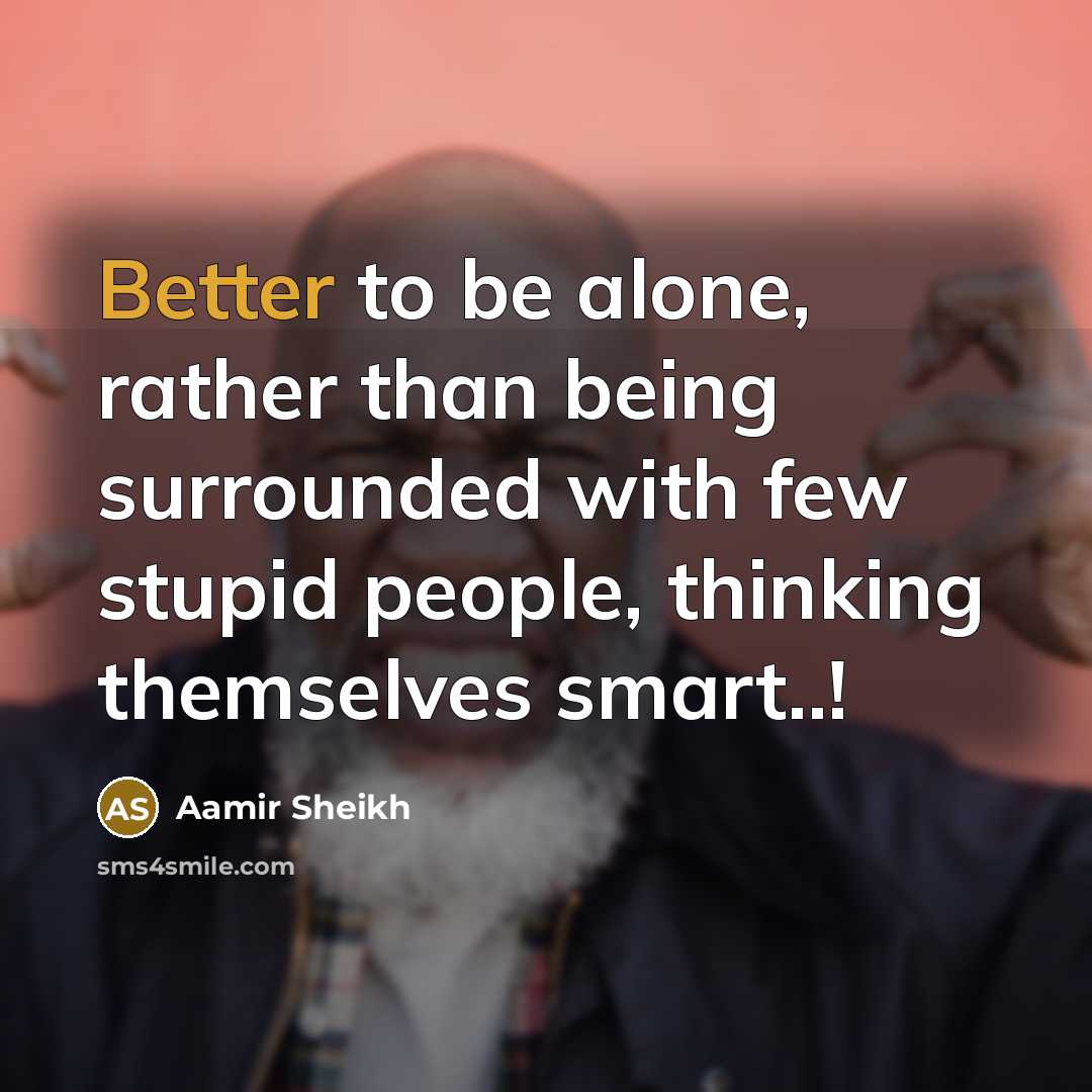 “Better to be alone, rather than being surrounded with few stupid people, thinking themselves smart..!” quote by Aamir Sheikh