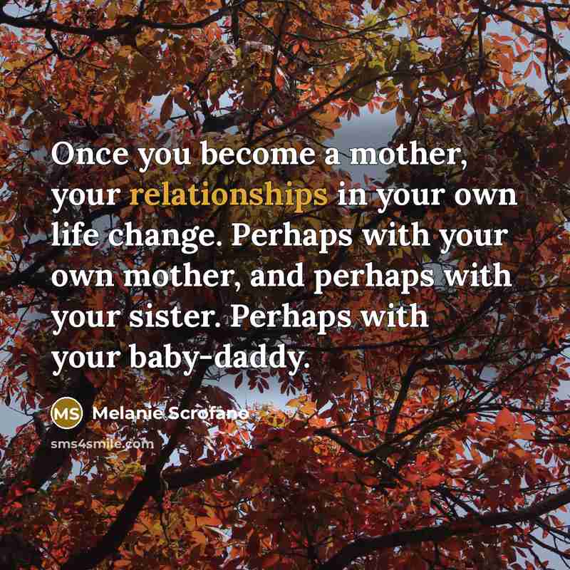 “Once you become a mother, your relationships in your own life change. Perhaps with your own mother, and perhaps with your sister. Perhaps with your baby-daddy.” quote by Melanie Scrofano