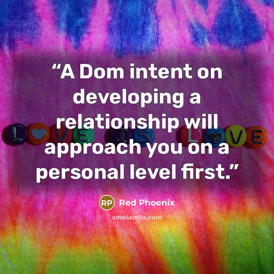 “A Dom intent on developing a relationship will approach you on a personal level first.” quote by Red Phoenix