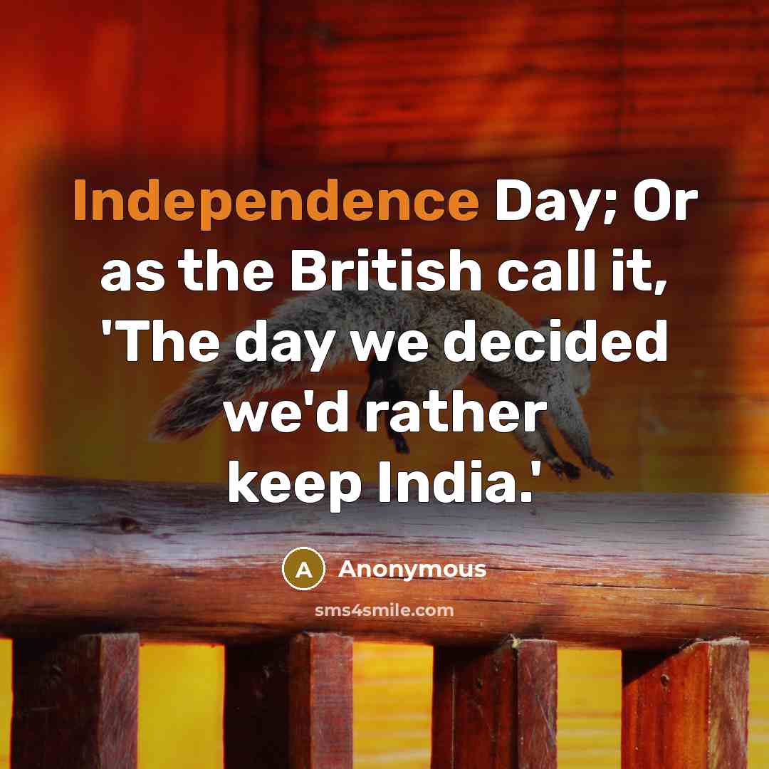 “Independence Day; Or as the British call it, 'The day we decided we'd rather keep India.'” quote by Anonymous
