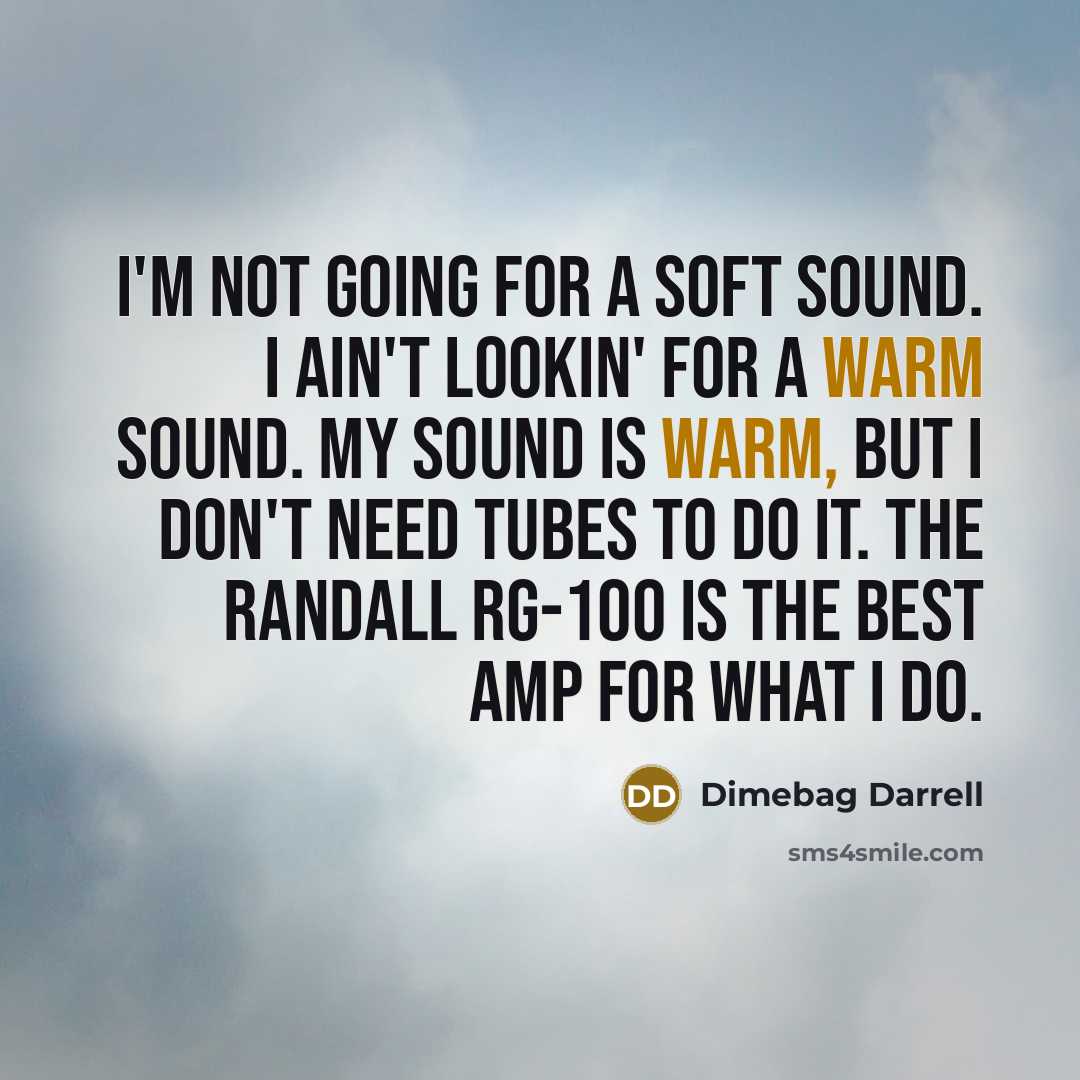 “I'm not going for a soft sound. I ain't lookin' for a warm sound. My sound is warm, but I don't need tubes to do it. The Randall RG-100 is the best amp for what I do.” quote by Dimebag Darrell