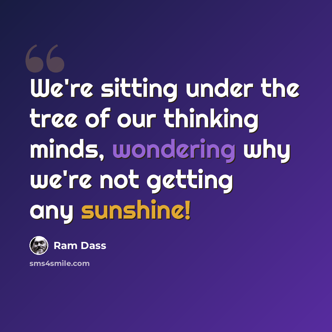 “We're sitting under the tree of our thinking minds, wondering why we're not getting any sunshine!” quote by Ram Dass