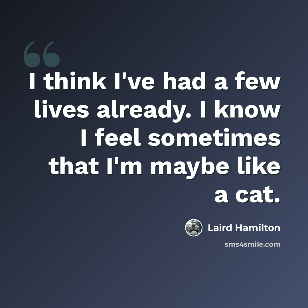 “I think I've had a few lives already. I know I feel sometimes that I'm maybe like a cat.” quote by Laird Hamilton