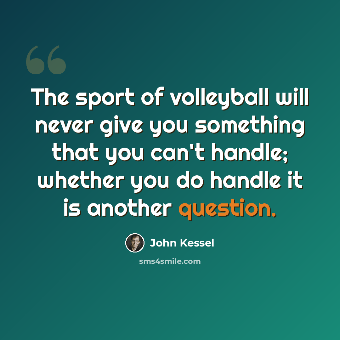 “The sport of volleyball will never give you something that you can't handle; whether you do handle it is another question.” quote by John Kessel