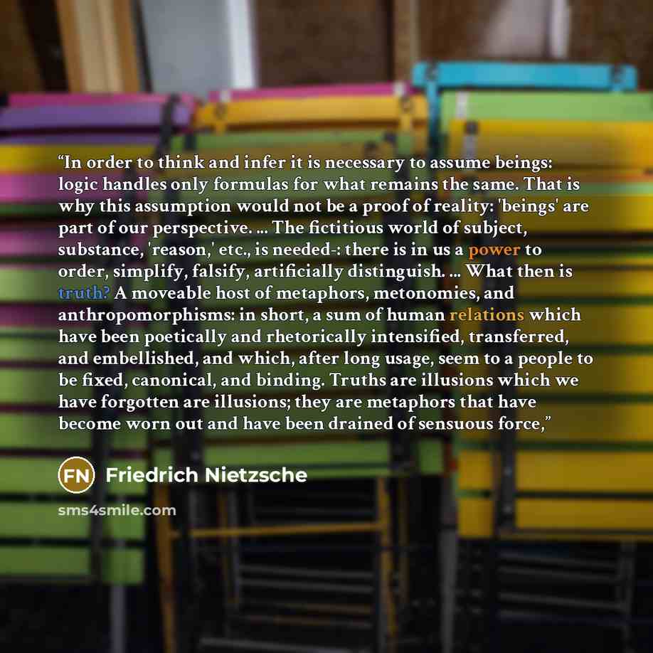 “In order to think and infer it is necessary to assume beings: logic handles only formulas for what remains the same. That is why this assumption would not be a proof of reality: 'beings' are part of our perspective. ... The fictitious world of subject, substance, 'reason,' etc., is needed-: there…” quote by Friedrich Nietzsche