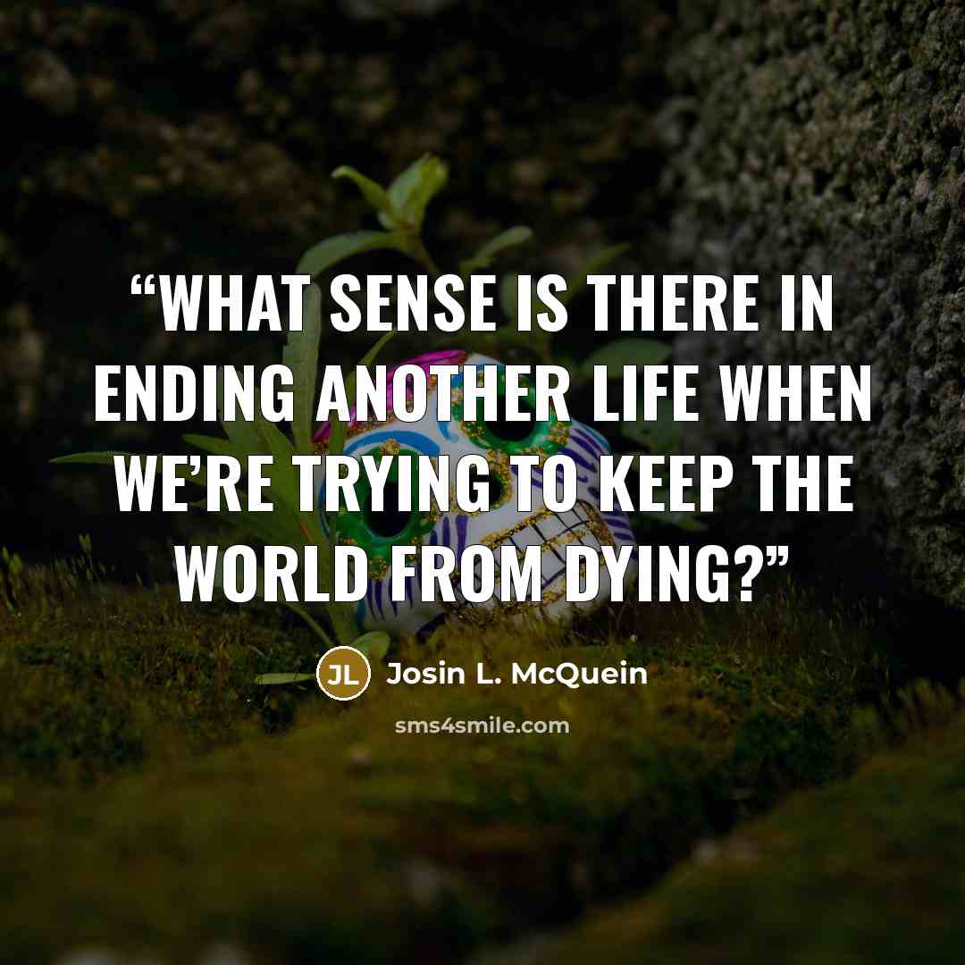 “What sense is there in ending another life when we’re trying to keep the world from dying?” quote by Josin L. McQuein