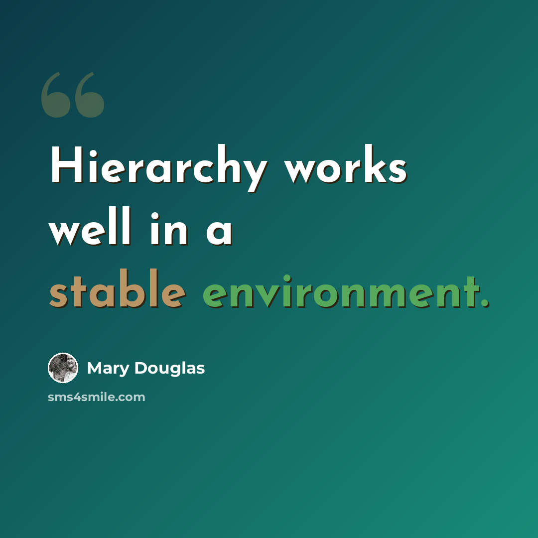 “Hierarchy works well in a stable environment.” quote by Mary Douglas