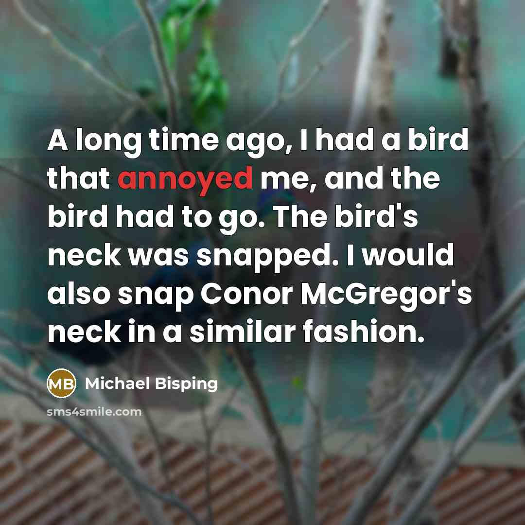 “A long time ago, I had a bird that annoyed me, and the bird had to go. The bird's neck was snapped. I would also snap Conor McGregor's neck in a similar fashion.” quote by Michael Bisping