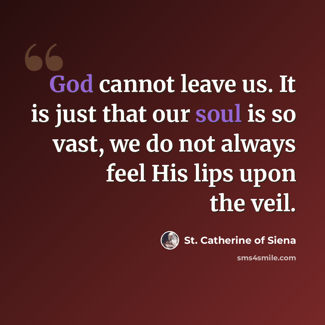 “God cannot leave us. It is just that our soul is so vast, we do not always feel His lips upon the veil.” quote by St. Catherine of Siena