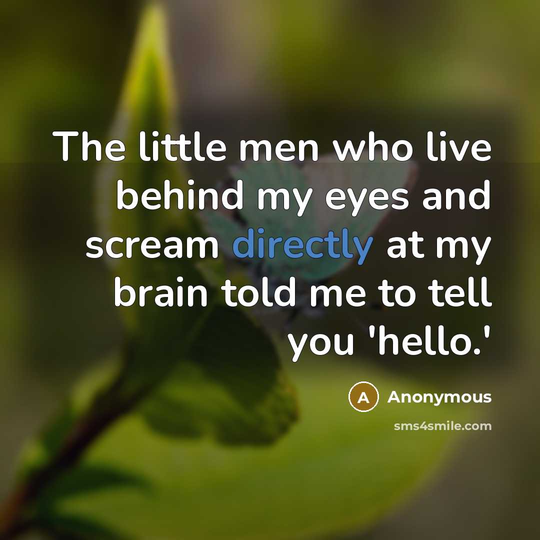 “The little men who live behind my eyes and scream directly at my brain told me to tell you 'hello.'” quote by Anonymous