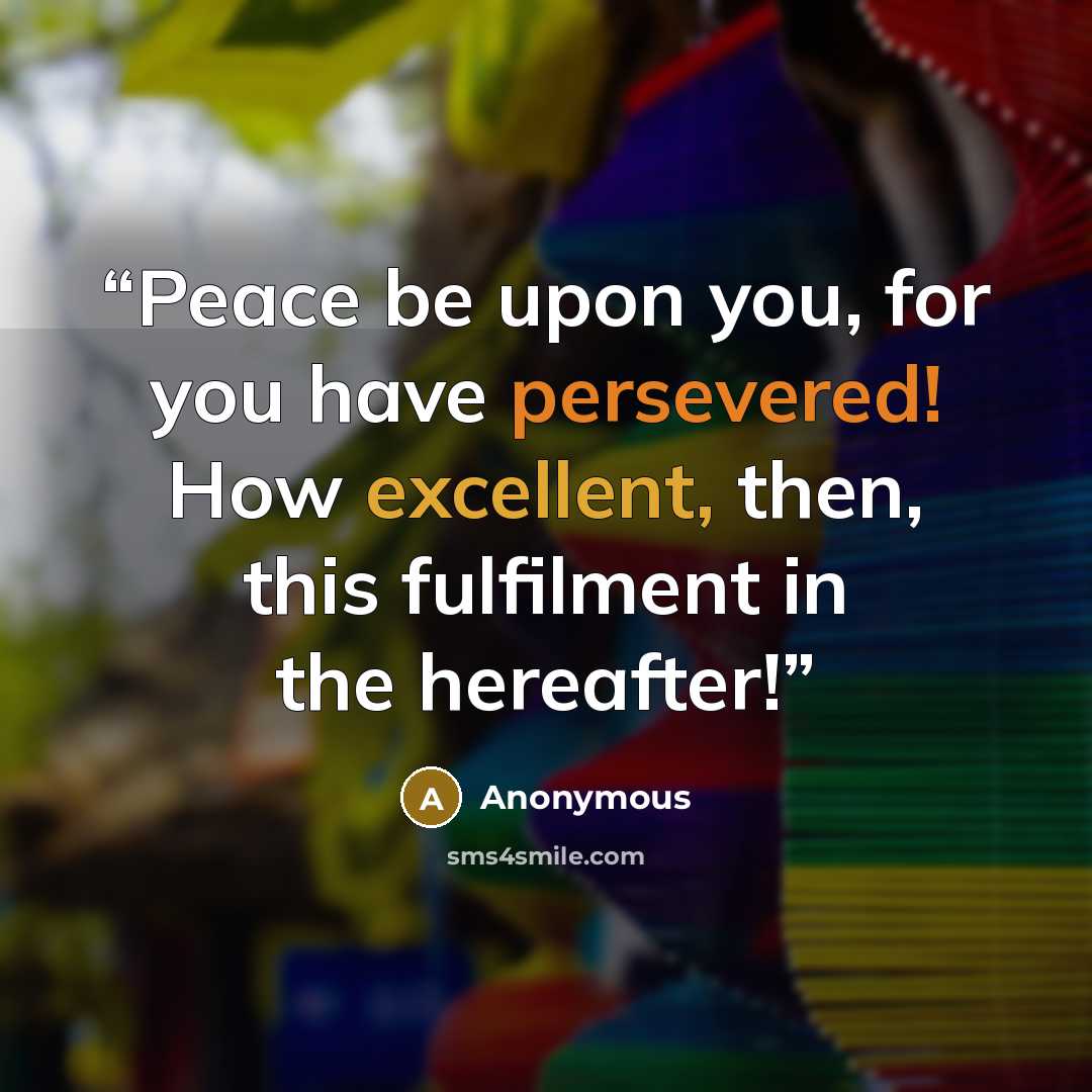 “Peace be upon you, for you have persevered! How excellent, then, this fulfilment in the hereafter!” quote by Anonymous