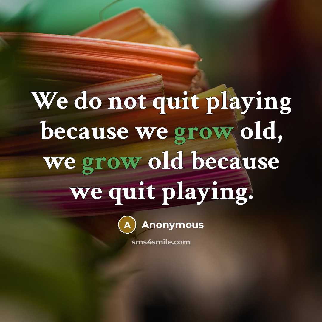 “We do not quit playing because we grow old, we grow old because we quit playing.” quote by Anonymous