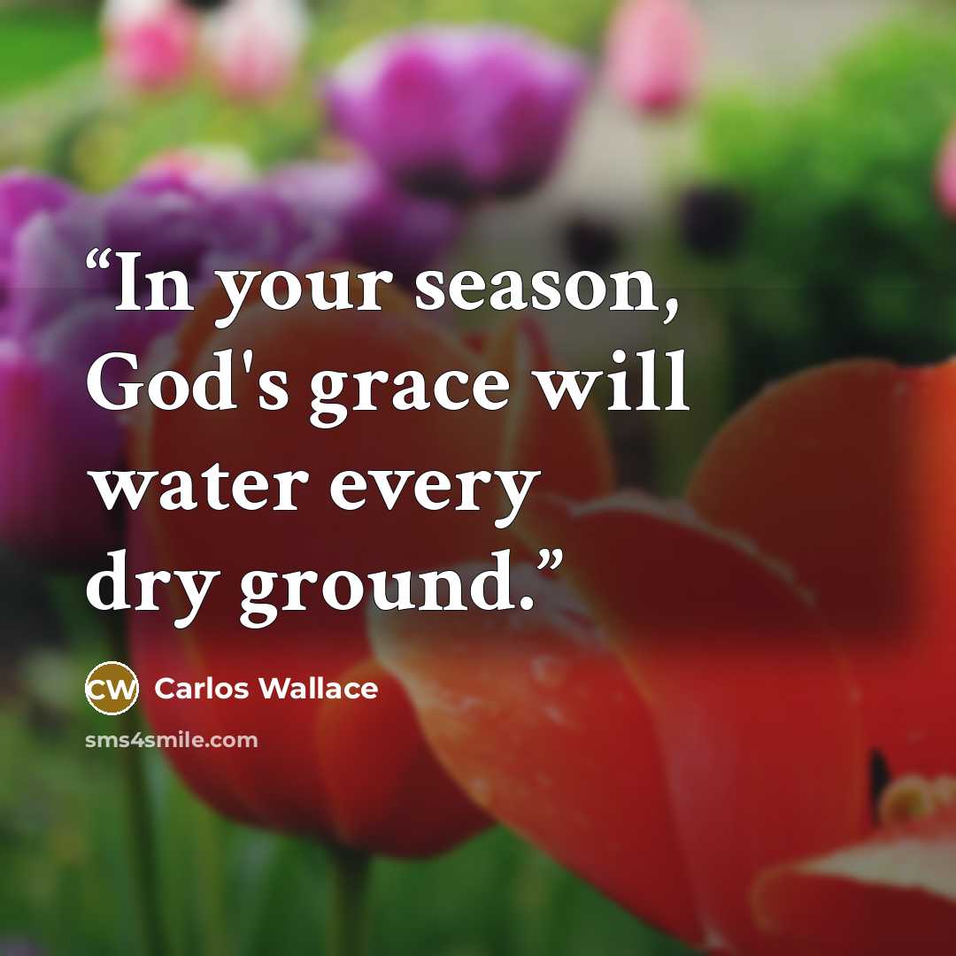 “In your season, God's grace will water every dry ground.” quote by Carlos Wallace