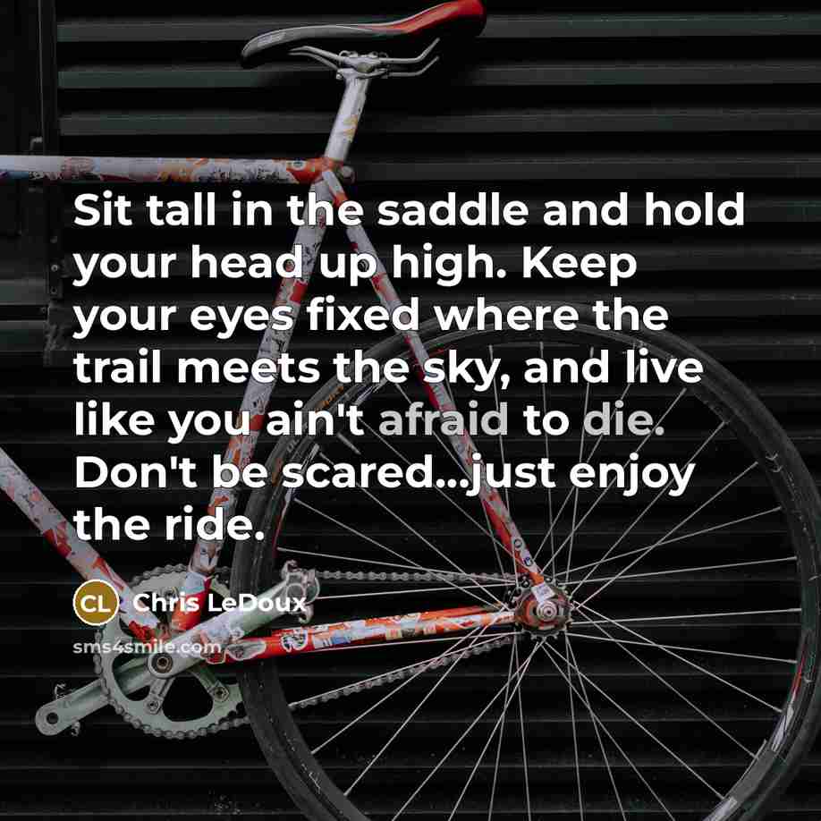 “Sit tall in the saddle and hold your head up high. Keep your eyes fixed where the trail meets the sky, and live like you ain't afraid to die. Don't be scared...just enjoy the ride.” quote by Chris LeDoux