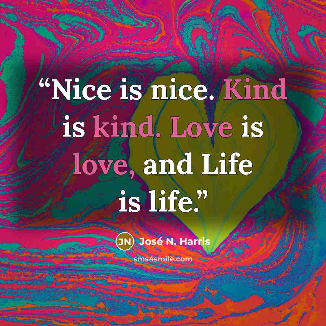 “Nice is nice. Kind is kind. Love is love, and Life is life.” quote by José N. Harris