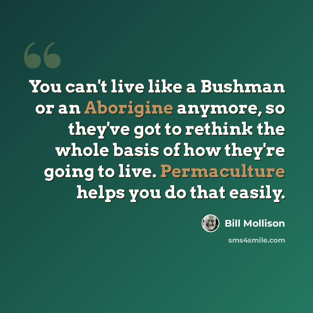 “You can't live like a Bushman or an Aborigine anymore, so they've got to rethink the whole basis of how they're going to live. Permaculture helps you do that easily.” quote by Bill Mollison
