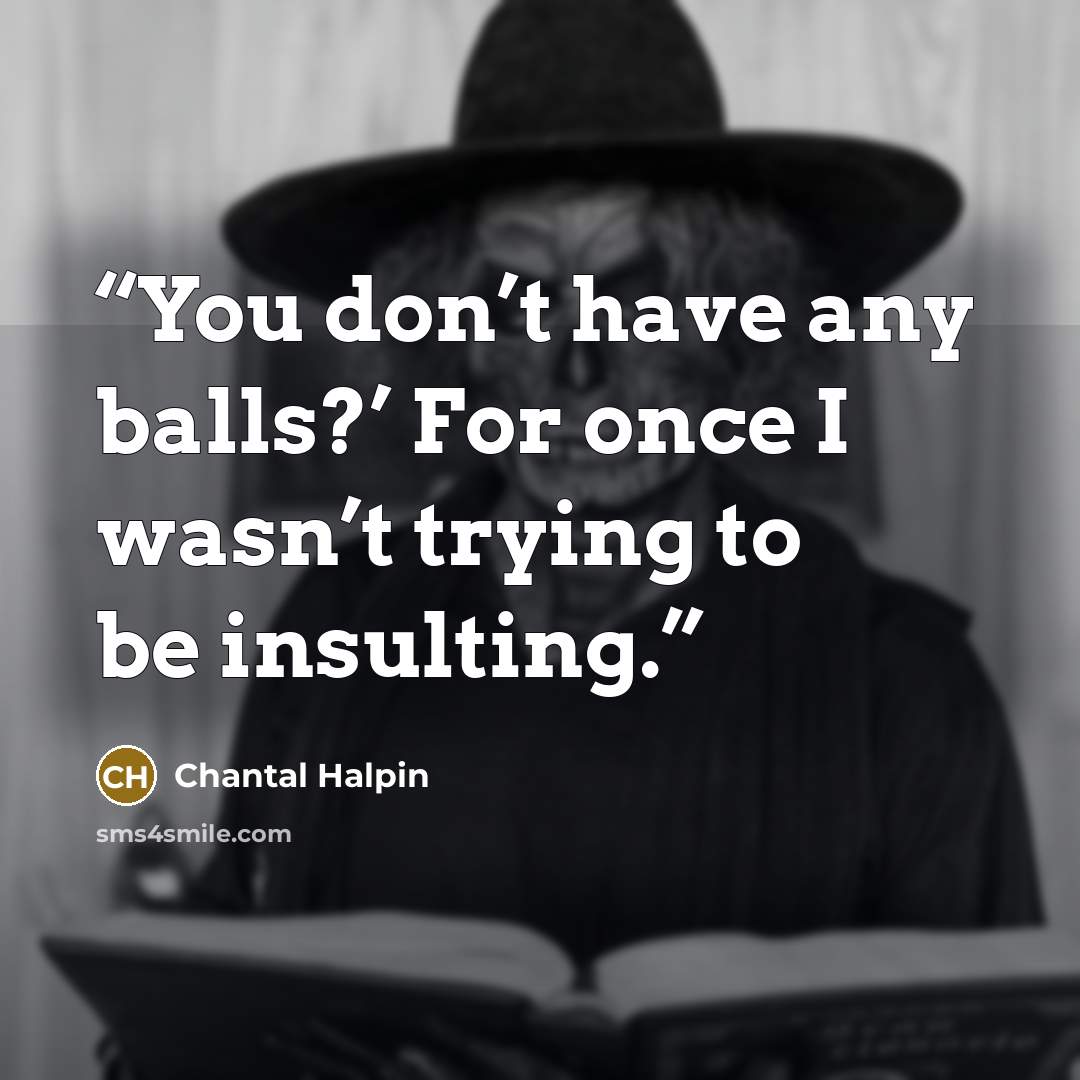 “You don’t have any balls?’ For once I wasn’t trying to be insulting.” quote by Chantal Halpin