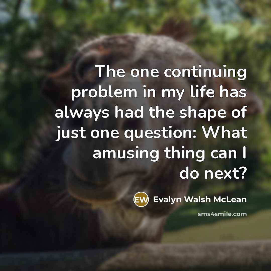 “The one continuing problem in my life has always had the shape of just one question: What amusing thing can I do next?” quote by Evalyn Walsh McLean